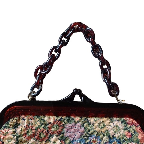 Vintage Wooden Frame Boho Tapestry Floral Colorful Handbag - Picture 3 of 4